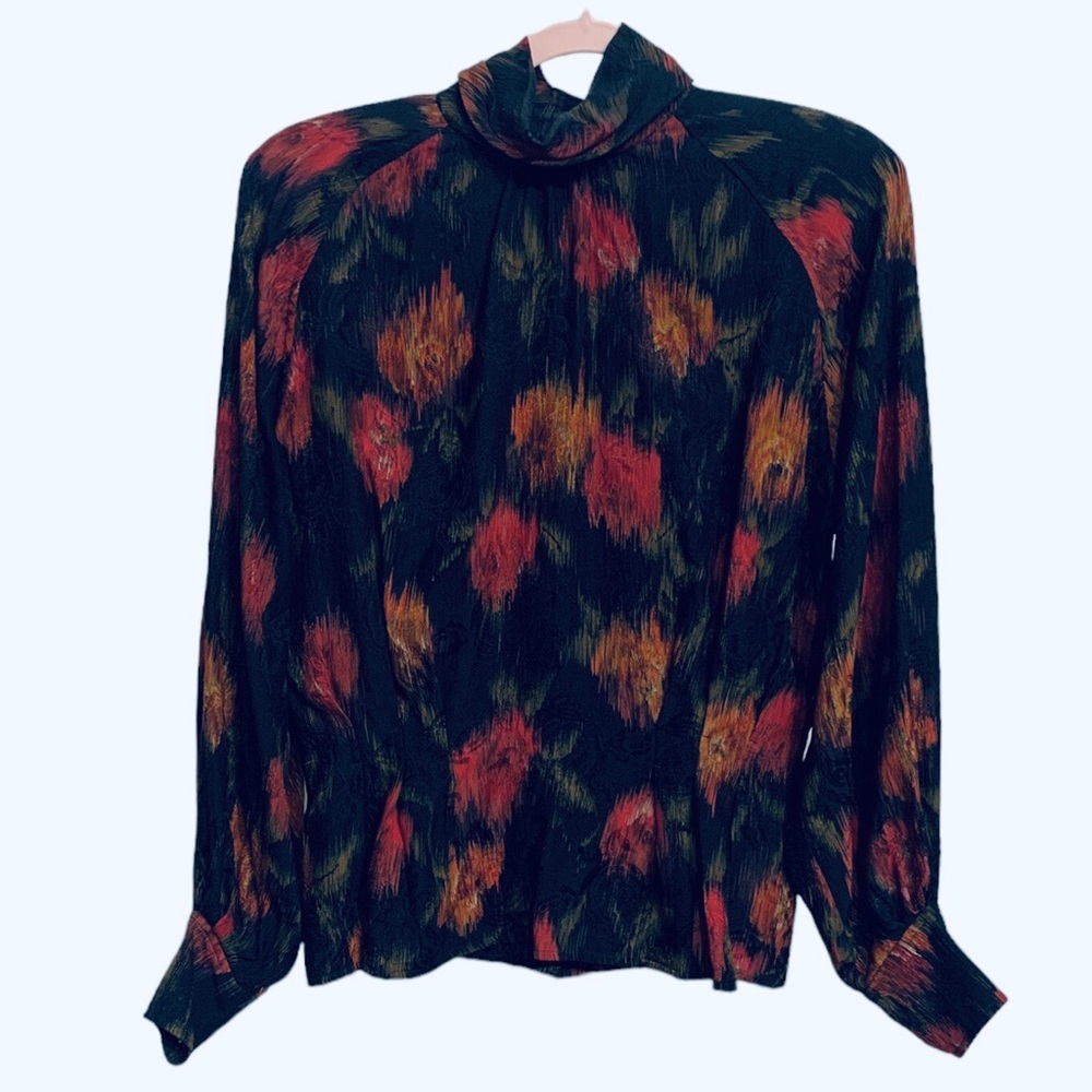 VINTAGE 80’S UNGARO TER WATERCOLOR SILK BLOUSE STATEMENT BILLOWING ABSTRACT TOP